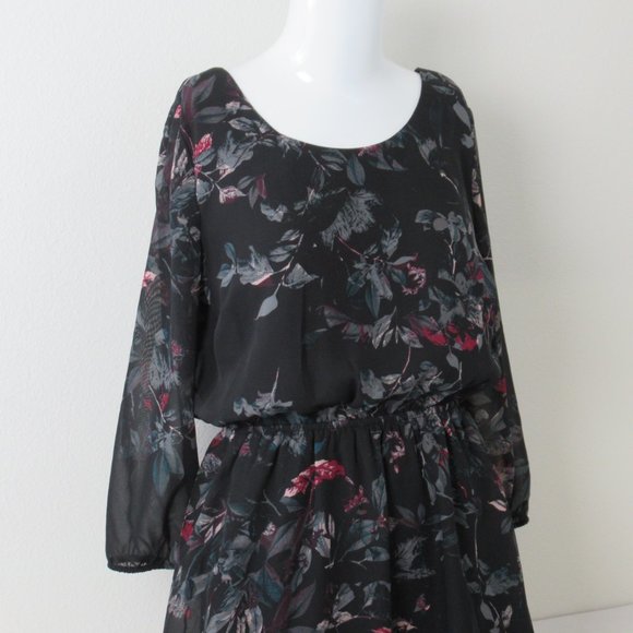 Maurices SZ XS Black Leaf Print Elastic Waist Mini Dress with Back Cross Straps - Picture 7 of 8